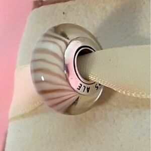 Pandora Retired Pink Murano Glass Bead with Candy Stripes - 790682